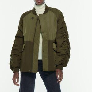Zara khaki green voluminous bomber puffer jacket NWT